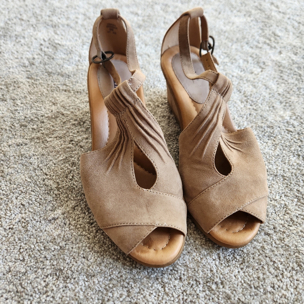 Tan Suede Women's Wedge Sandals